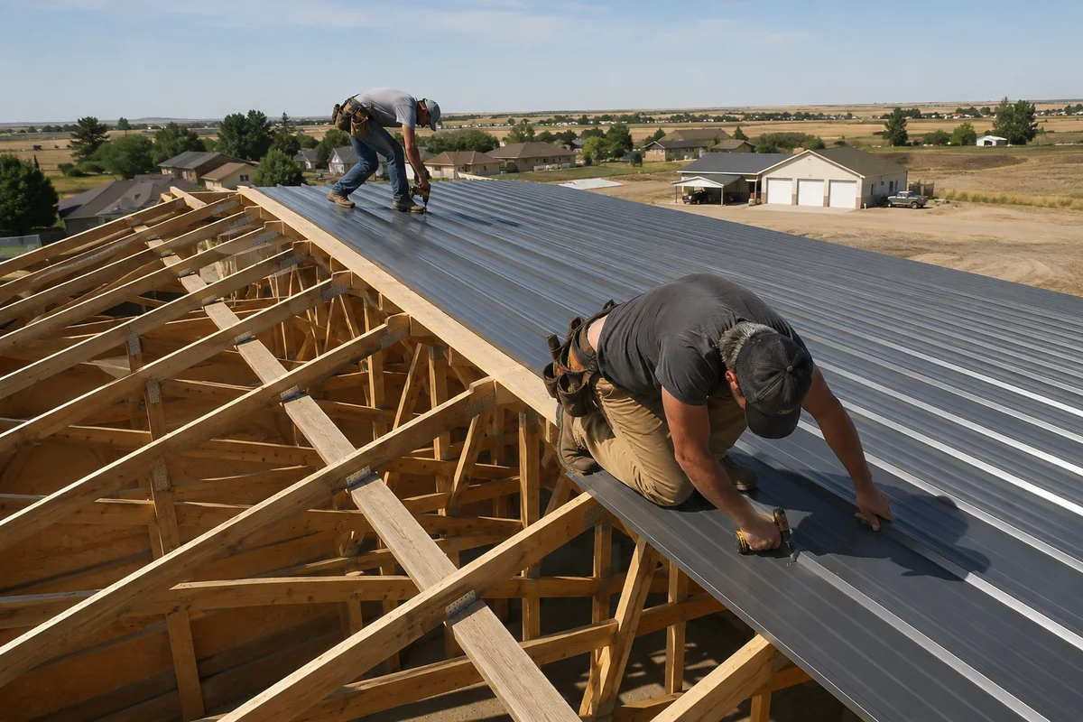 Barn & Shop Metal Roofing underway on a property in Boise, ID