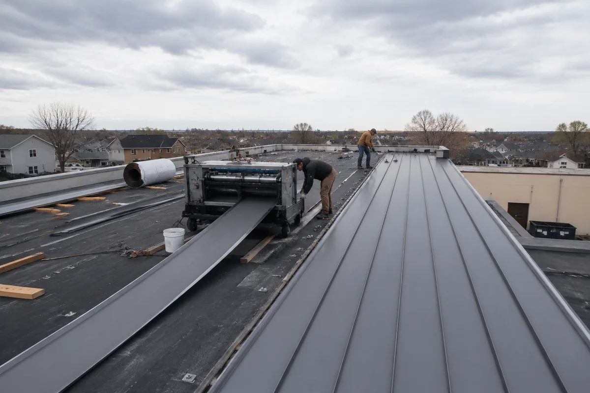 Commercial Metal Roofing underway on a property in Boise, ID