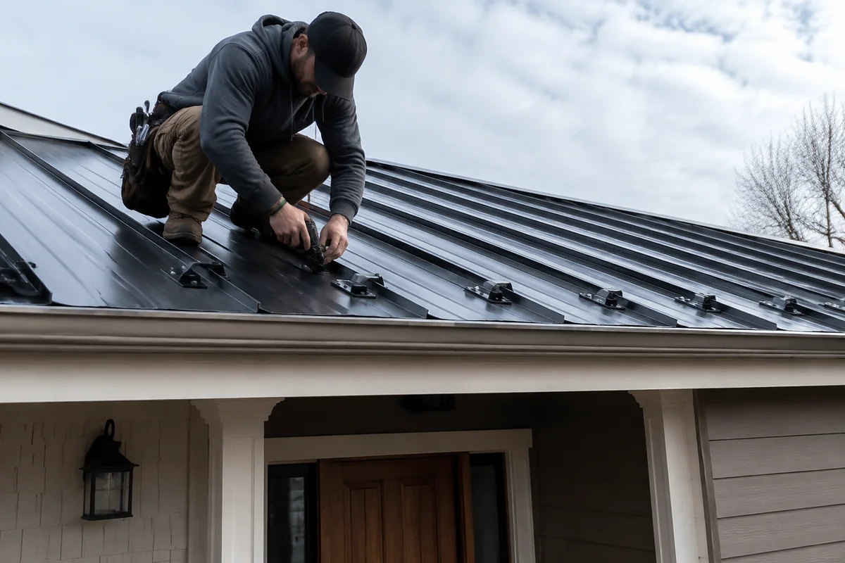Metal Roof Snow Guard Installation underway on a property in Boise, ID